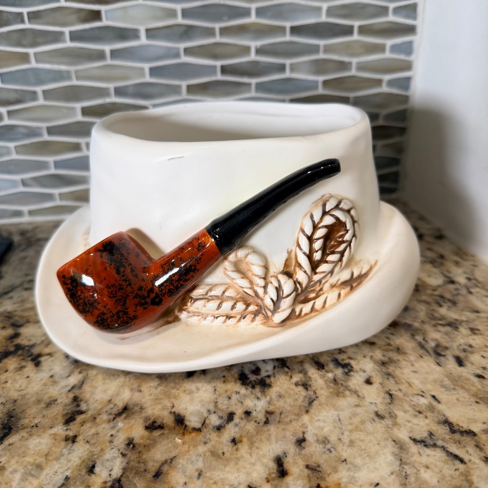 Vintage 1963 Lefton 1221 Ceramic Hat and Pipe Planter Catchall Made in Japan